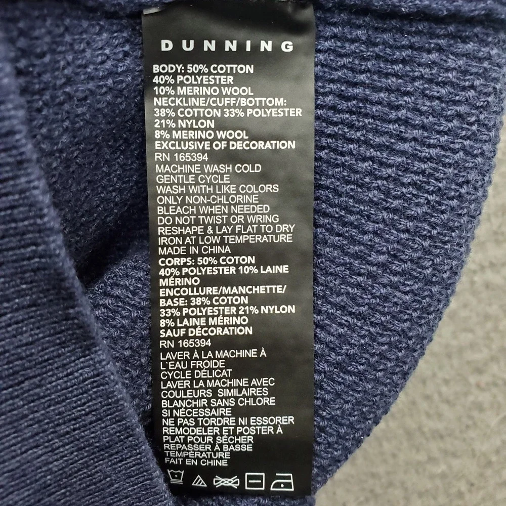 Dunning Golf Performance Sweater Mens Medium Navy Knit Raglan Sleeve Quarter Zip